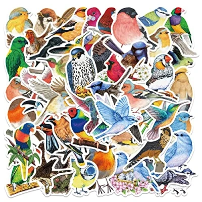 Image of Bric Dodo Pack of 50 Watercolour Bird Stickers Water Bottles Laptop Phone Guitar Skateboard Computer Small Birds Vinyl Waterproof Aesthetic for Teenagers Children Adults