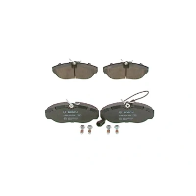 Image of 425455, 77362235 Brake pad set BOSCH 0 986 424 556 Low Metallic with integrated wear sensor anti squeak plate, bolts/screws accessories