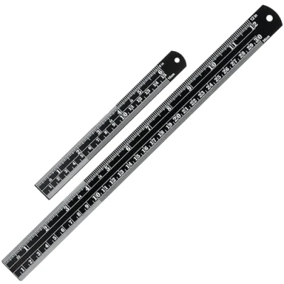 Image of Mr. Pen Steel Rulers, 2 Pcs, 6&quot; and 12&quot;, Black, 6 Inch Ruler Metal Small Thin Flat, Stainless 12 Inch, Centimeter Ruler,