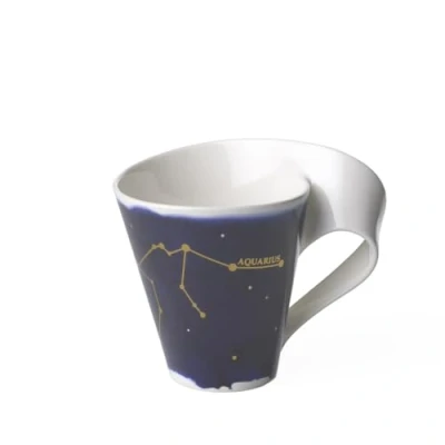 Image of Villeroy &amp; Boch 10 1616 5811 New Wave Stars Mug with Handle, Beautifully Shaped Cup Aquarius Design, Premium Porcelain, Dishwasher Safe, White/Blue, 300 ml,Gold