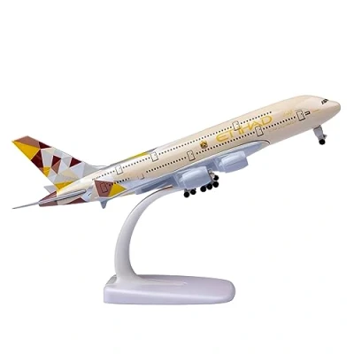 Image of Bswath Model Airplane 1:300 Scale Etihad Airbus 380 Plane Metal Alloy for Gift and Decoration