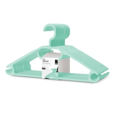 Image of KEPLIN Space Saving White Plastic Coat Hangers 20 Pack Heavy Duty Swivel Hook for Clothes, Coats, Dress, Shirt, Jacket, Trouser Non Slip With Rotating &amp; Tie Hanger Mint Green