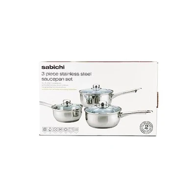 Image of Sabichi 3pc Day To Saucepan Set Stainless Steel Dishwasher Safe Glass Lids With Steam Vent Suitable For Use On Gas, Electric, Ceramic &amp; Solid Hot Plate Hobs