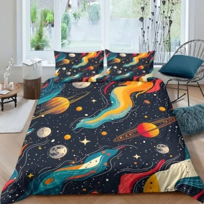 Image of Solar System Duvet Cover Set 3D Starry Sky Bedding 3 Pieces Ultra Soft Microfiber Comforter with Pillowcase Quilt for Kids Teens Adults Double（200x200cm）