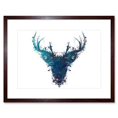 Image of Wee Blue Coo Painting Digital Graphic Ink Splat Deer Stag Evry Framed Wall Art Print