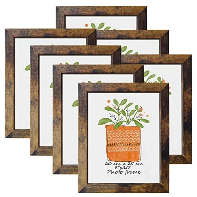 Image of PETAFLOP 10x8 Photo Frames Wood Rustic Brown Frame Fits 8 by 10 Inch Prints Wall Tabletop Display, 7 Pack