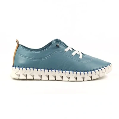 Image of Ladies St Austell Light Blue Leather Plimsoll 7