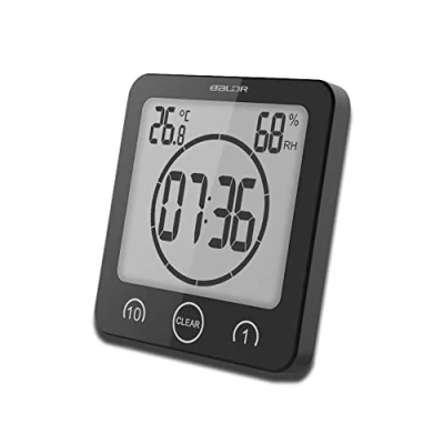 Image of HONPHIER Bathroom Clock Digital Shower Touch Screen Timer with Temperature Humidity Display for Kitchen (Black)
