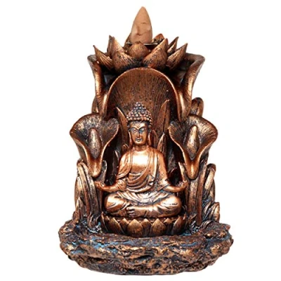 Image of Puckator Thai Buddha Lotus Backflow Incense Burner Home Zen Meditation Decor Accessories Waterfall Cone Spiritual Feng Shui Gothic Goth Relaxation Gifts Gift Desk Ornaments