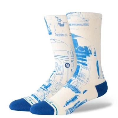 Image of Stance R2 D2 Crew Socks Star Wars White Blue Patterned Calf Large