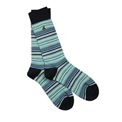 Image of Swole Panda Bamboo Socks UK7 11 Navy &amp; Blue Narrow Stripe