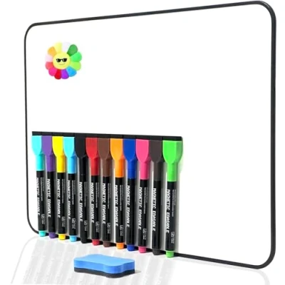 Image of A3 Whiteboard, Magnetic Double Sided 30 X 42 cm Dry Erase White Board, Including 12 Wipe Boards Pens and 1 Eraser, for Writing Drawing School Home Classroom Office Use