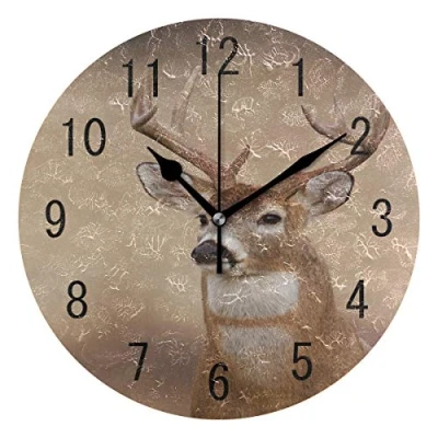 Image of Use7 Home Decor Vintage Deer Round Acrylic Wall Clock Non Ticking Silent Art for Living Room Kitchen Bedroom