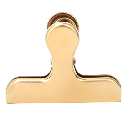 Image of Metal Bulldog Clips, Vintage Retro Style Stainless Steel Paper Hinge Clips Sealing Home and Office Accessory, Gold(Bulldog Clips)