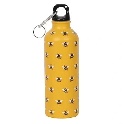 Image of Sleek Black &amp; Yellow Aluminium Bee Print Water Bottle 21cm x 6.5cm Durable Material Standout Design Perfect for Everyday Use