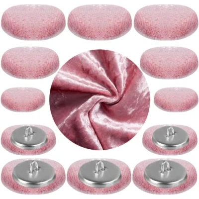 Image of Covered Hoop Back Buttons Upholstery Crush Velvet Fabric for Headboards Sofas 30L/18 mm (Pink, 10 Buttons)