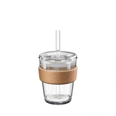 Image of KeepCup Cold Cup Brew Cork Tempered Glass Ice Coffee Tumbler with Recovered Band, Lid and Straw 12oz (340ml)