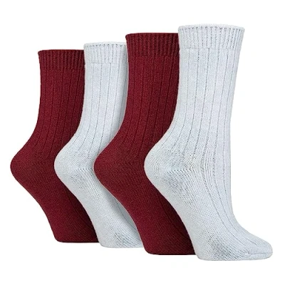 Image of WILDFEET 4 Pack Ladies Cashmere Boot Socks Breathable Ribbed Crew Wool Bed for Women (4 8, Blue/wine)