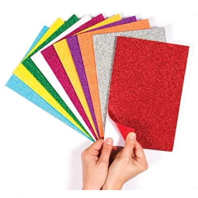 Image of Baker Ross EF434 Self Adhesive Glitter Foam Sheets Creative Art Supplies for Kids, Seasonal Crafts and Decorations (Pack of 10)