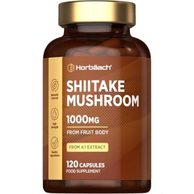 Image of Shiitake Mushroom Extract 1000mg High Strength Supplement 120 Powder Capsules for Men &amp; Women by Horbaach