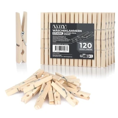 Image of Vaily Wooden Clothes Pegs Strong with firm grip for laundry, washing line, handicrafts and decoration Indoor Outdoor Use 300 pieces