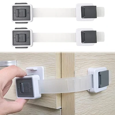 Image of 2 Pcs Adjustable Cupboard Locks for Kitchen Cupboards Self Adhesive Child Safety Baby Fridge Lock Cabinets Drawers Dishwasher Toilet