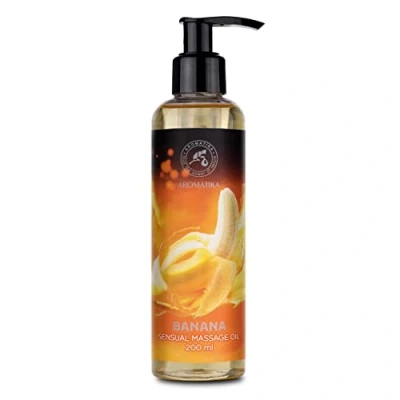Image of Sensual Massage Oil Banana 200ml Edible &amp; Kissable Blend of Almond and Grapeseed Oils Body Relaxing Aromatherapy