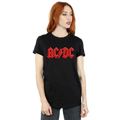 Image of Absolute Cult ACDC Women&#039;s Red Logo Boyfriend Fit T Shirt Black Large