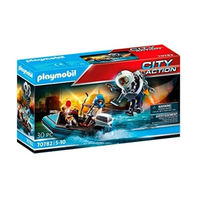 Image of Playmobil 70782 City Action Police Jet Pack with Boat, Fun Imaginative Role Play, Playset Suitable for Children Ages 4+