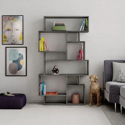 Image of Karmato Modern Bookcase Display Unit Retro Grey Tall 168.5cm