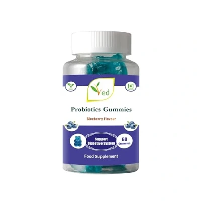 Image of Ved Probiotics Gummies; PBT Chews Blueberry Flavour, Raw Unfiltered Gummies with Mother Culture, Vegetarian Vegan Health Supplement for Men and Women 60 30 Days’ Supply