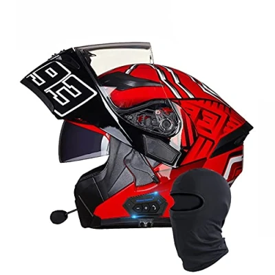 Image of Letetexi Flip Up Bluetooth Motorbike Helmet with ECE Approved Racing Crash Helmets Double Visor Anti Fog UV for Adult Men Women Modular Motorcycle Mask 55 65cm