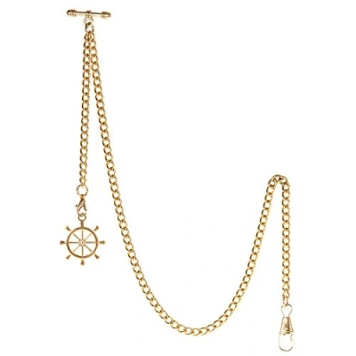 Image of TREEWETO Men&#039;s Albert Chain Pocket Watch Curb Link Key 2 Hooks with Antique Gold Rudder Pendant Design Charm Fob T Bar