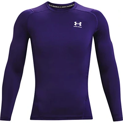 Image of Under Armour Men&#039;s HeatGear Compression Long Sleeve T Shirt, Purple (500)/White, Large