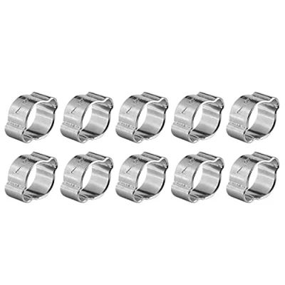 Image of 2 Ear Hose Clamps, Akozon Two Drive Clamp Tube Clip 10pcs Stainless Steel Pipe Hoop Plumbing Fastener Fule Petrol Tube(7 9MM)