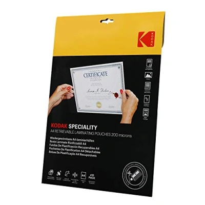 Image of KODAK Size A4 Retrievable Laminating Pouches Pack of 10 200 Micron Thickness Brand Quality, KD LMA4RET PK10F