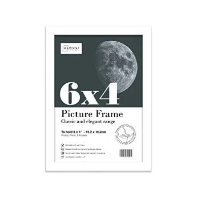 Image of 6x4 Inch White Photo Frame Wall Mountable and Freestanding Picture Standard Photograph Size, 6&quot; X 4&quot; (15 10cm)