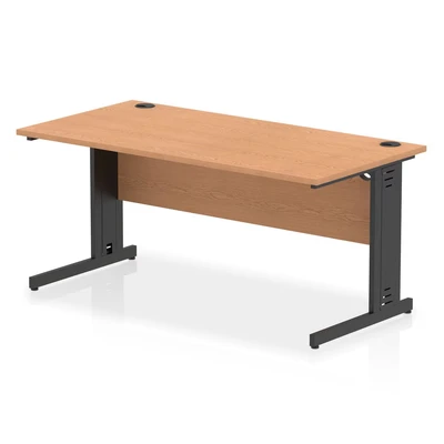 Image of Impulse 1600x800mm Straight Desk Oak Top Black Cable Managed Leg