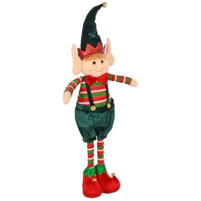 Image of Mr Crimbo Large Christmas Elf Figure Standing Decoration Red Green Fabric 67cm Boy