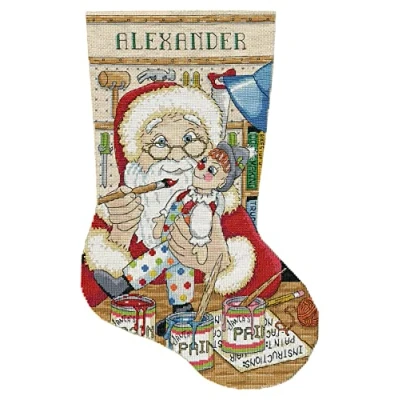 Image of Design Works Crafts Painting Santa Counted Cross Stitch Stocking Kit