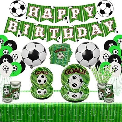 Image of Football Birthday Party Decorations Serves 20 Guests, Including Banner, Plates, Cups, Napkins, Tablecloth, Balloons, Straws, for Themed Supplies