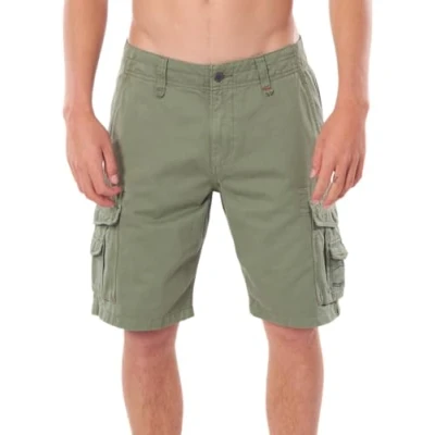 Image of Rip Curl Short Cargo Classic Surf Trail for Men Screen Print Logo Multiple Pockets, Back Patch Pocket 100% Cotton, Mid Green, 29