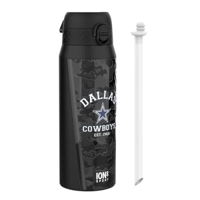 Image of Ion8 NFL Cowboys Sports Thermal water Bottle with Removable Straw, 750ml/24oz, Leak proof Vacuum Insulated Drinking Bottle, Easy to Open, Secure Lock, Dishwasher Safe, Flip Cover, Metal
