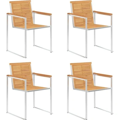 Image of vidaXL Garden Chairs 4 pcs Solid Teak Wood and Stainless Steel