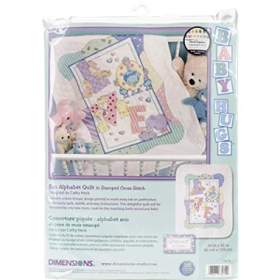 Image of Dimensions Stamped Cross Stitch: Quilt: Zoo Alphabet, Polyester blend, Multi Colour, 86 x 109 0.2 cm