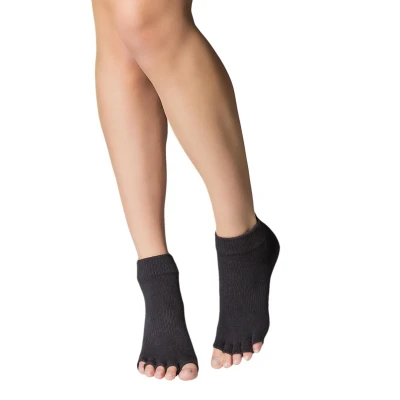 Image of 1 Pair Black Half Toe Organic Cotton Ankle Yoga Socks In Unisex 9 10.5 ToeSox