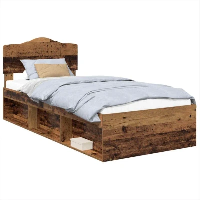 Image of vidaXL Bed Frame with Headboard Old Wood 90 x 190 cm Solid Pine