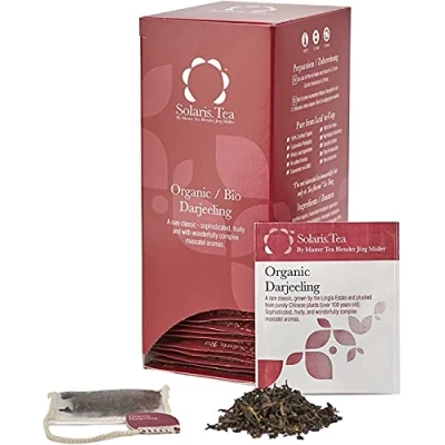 Image of Solaris Tea Organic Darjeeling 100% Whole Leaf Certified Vegan 40x Biodegradable Stitched Teabags, (1 x 60 g)