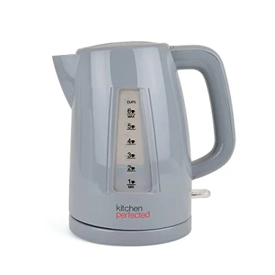Image of KitchenPerfected Quiet Rapid Boil Eco Friendly Cordless Kettle 3000w, 1 cup boil, 1.5 Litre (6 cups), Removable Filter Grey E1526GR