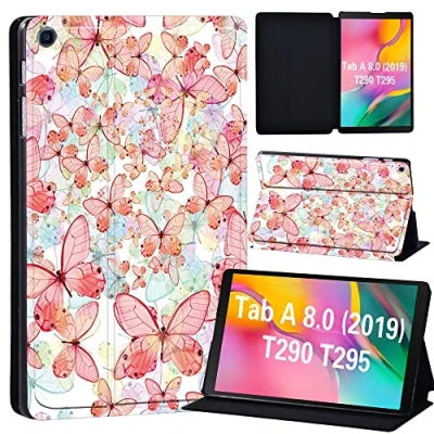 Image of FINDING Case Galaxy Tab A 8.0 2019 T290 T295, Slim Light Cover Stand Hard Shell Folio for inch Tablet Model SM (Wi Fi) T295 (LTE) (pink butterfly)